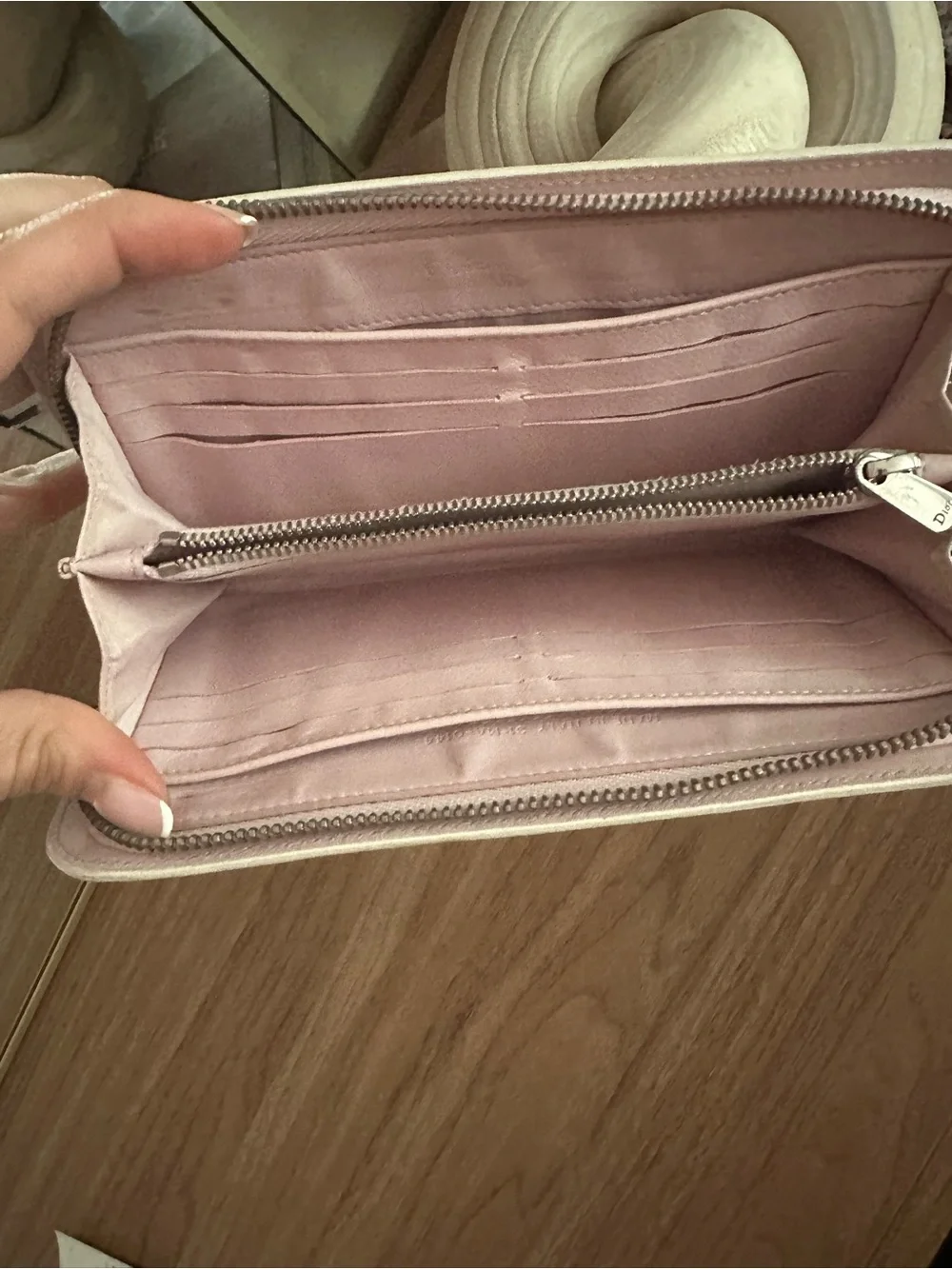 Christian Dior Zip Around Wallet in Blush Pink and Cream